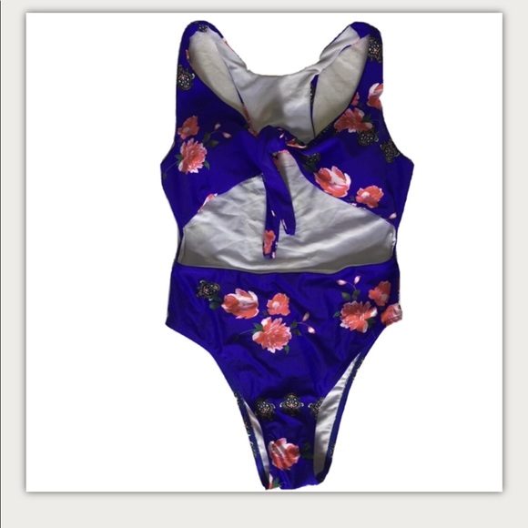 Blue Floral One-Piece Swimsuit High Waist Royal - Picture 1 of 9